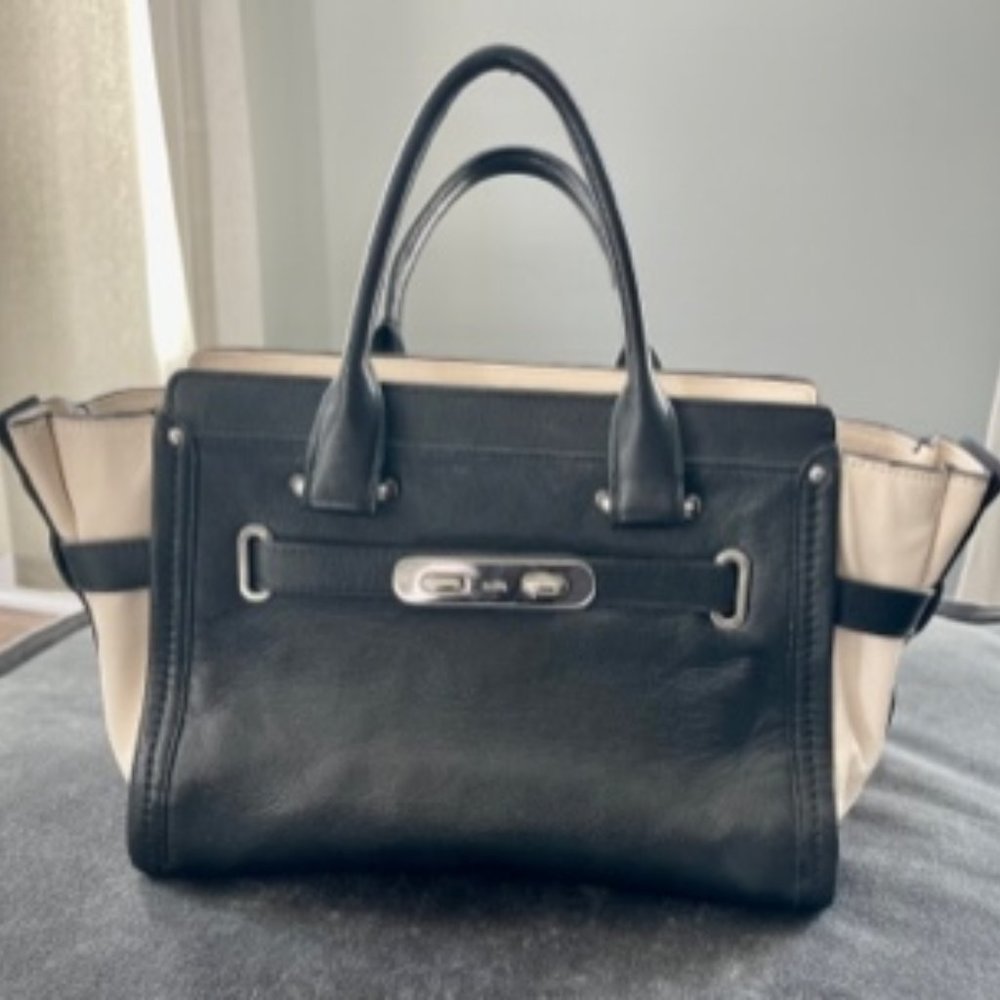 Coach small black and white tote bag